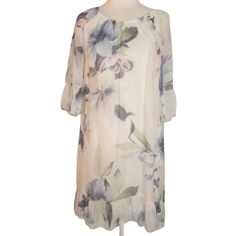 Rosemarie Watercolor Floral Flowy Ruffle Hem Dress Made In Italy Size Medium